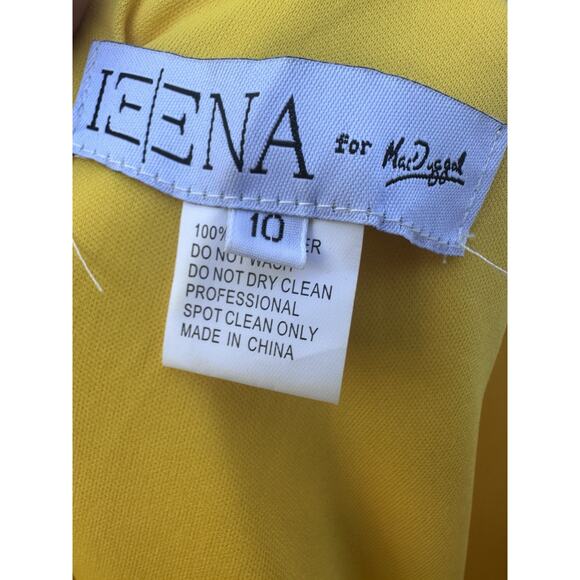 Mac Duggal yellow floral bell sleeves chiffon Mini dress party wedding Sz 10 - Picture 13 of 16